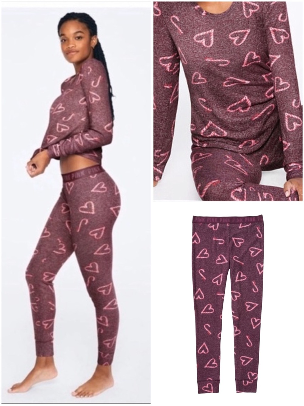 Victoria's Secret PINK | Purple Holiday Candy Cane Pajama Set | Size Small